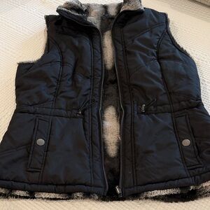 Black Quilted Vest with Faux Fur Lining